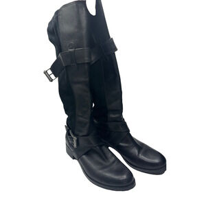 COLE HAAN Avalon Black Suede/Leather Buckle Riding Boots, Size US 7B